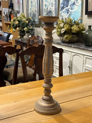 Tall Wooden Spindle Pillar Candle Holder