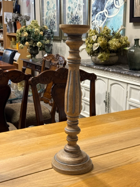 Tall Wooden Spindle Pillar Candle Holder