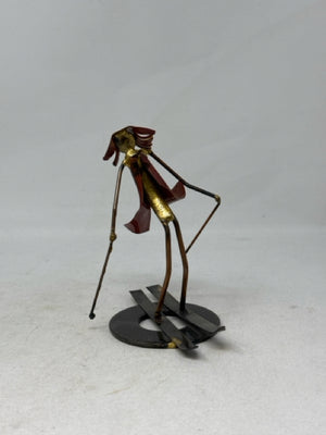 Copper/Brass Metal Skier Sculpture