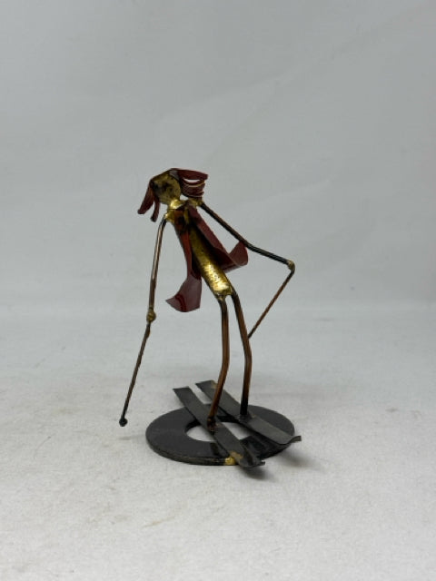 Copper/Brass Metal Skier Sculpture