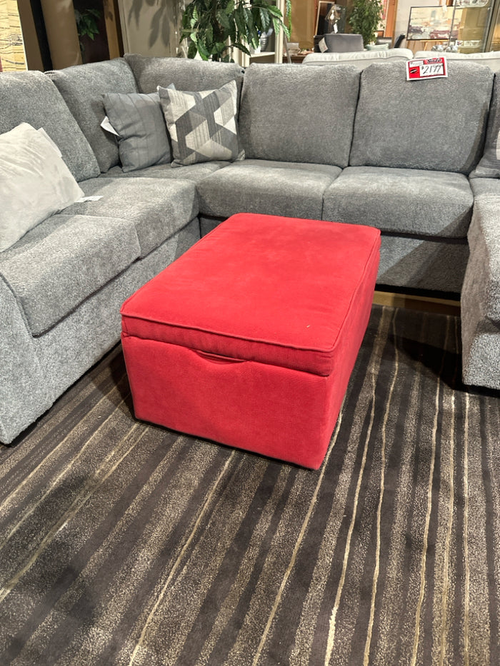 Red Fabric Storage Ottoman