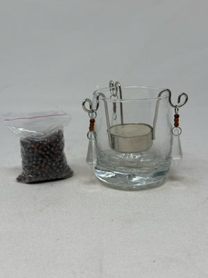 Glass T-Lite Holder with Brown Deco. Beads