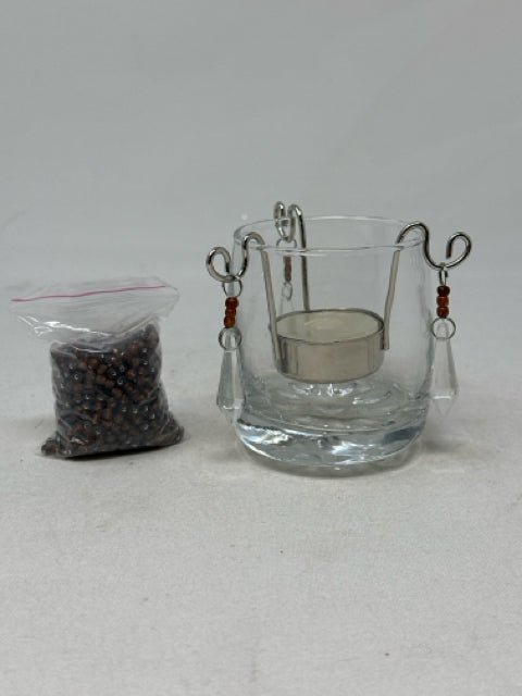 Glass T-Lite Holder with Brown Deco. Beads