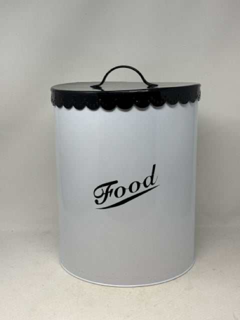 Tall White Metal Black Lid Food Bin