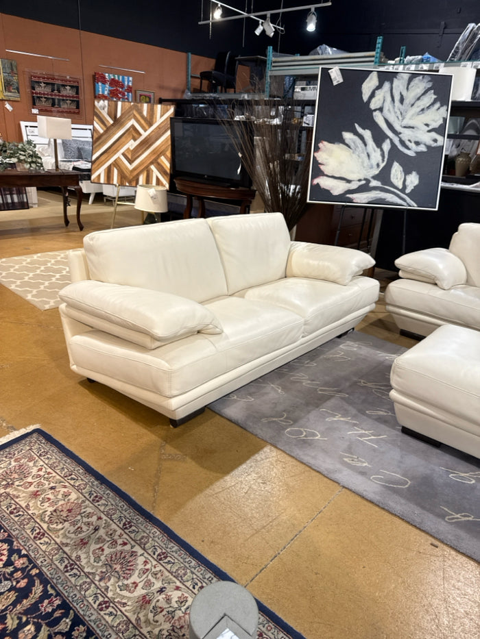 Natuzzi White Genuine Leather Sofa