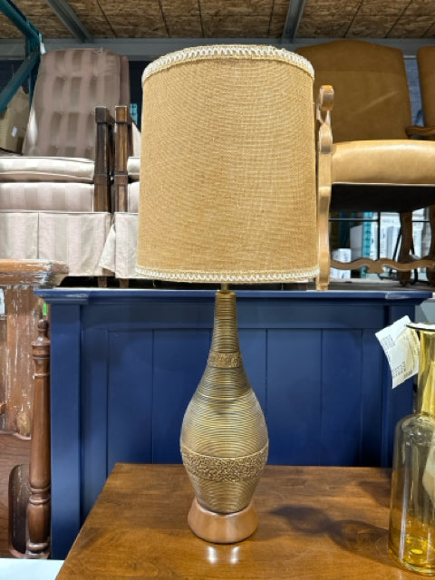 Vintage Bronze Bottle Neck Base Jute Shade Table Lamp