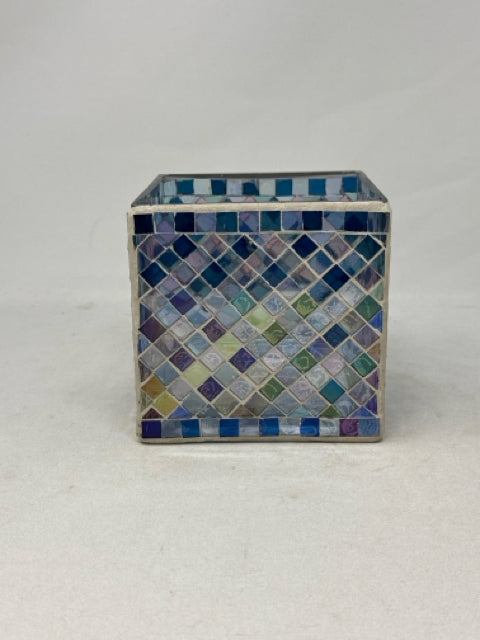 5" Cube Blue/Pink Mosaic Candle Holder