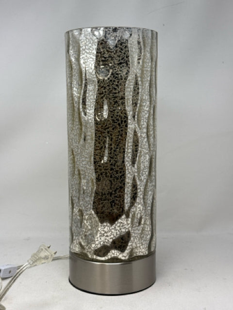 Indented Silver/Gold Glass Cylinder Accent Lamp