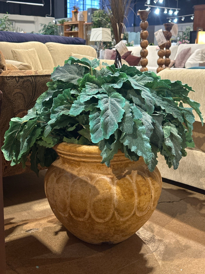 Large Round Terra Cotta Plant Pot with Artificial Plant