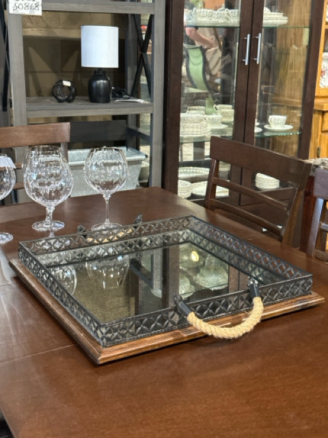 Mercana Wooden Mirrored with Metal Rim Tray/Wall Decor