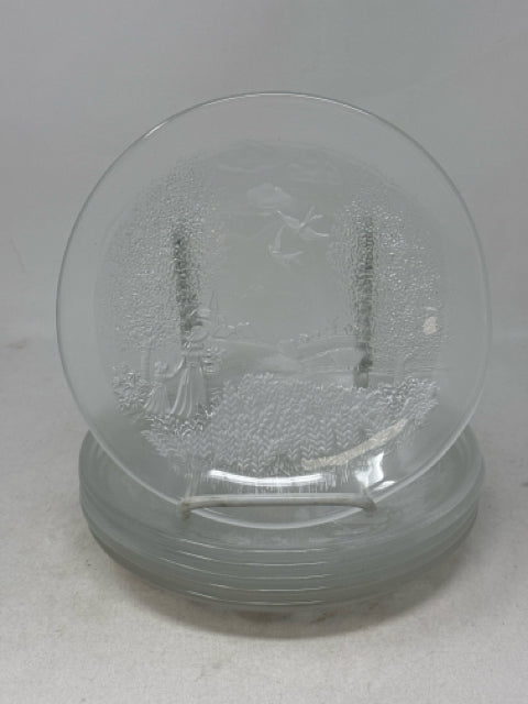 Set of 6 - 7.5" Glass Engraved Dutch Scene Dishes