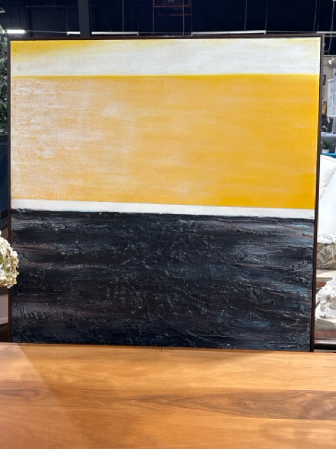 West Elm Wood Framed Abstract Wall Art Yellow [MHF]