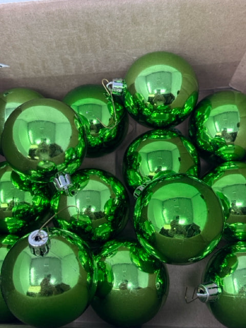 Box of 14 Green Plastic Ball Ornaments