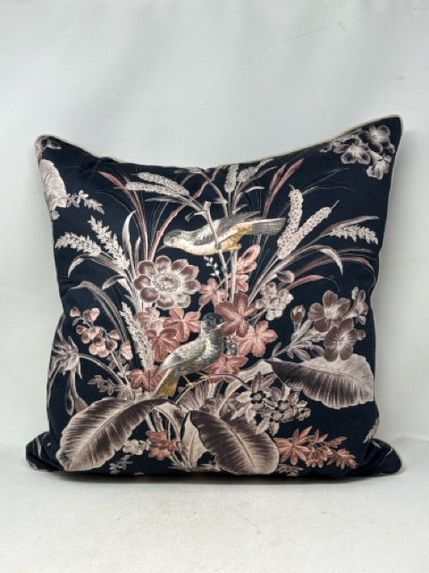 Zara Home Black/Pink Floral Bird Down Filled Pillow [MHF]