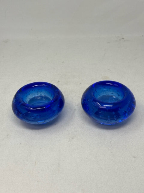 Pair of 2.5" Cobalt Blue Solid Glass T-Lite Holders