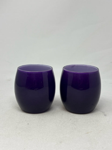 Pair of Purple/White Glass Votive Holders