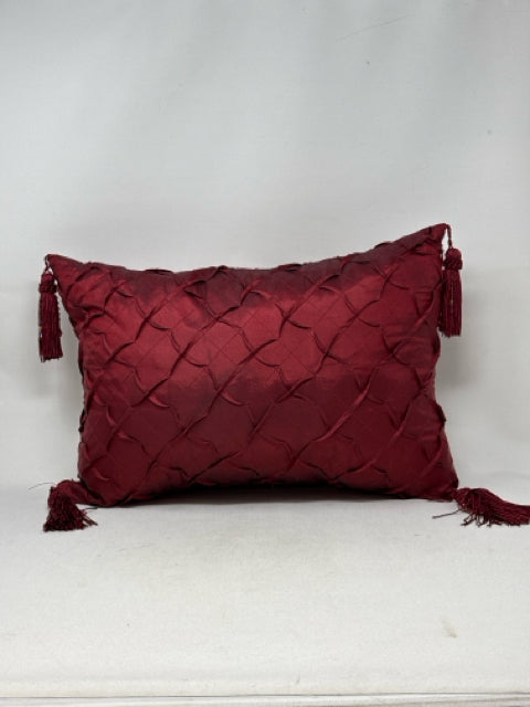 Decorative Red Quilted Tassel Rectangular Pillow