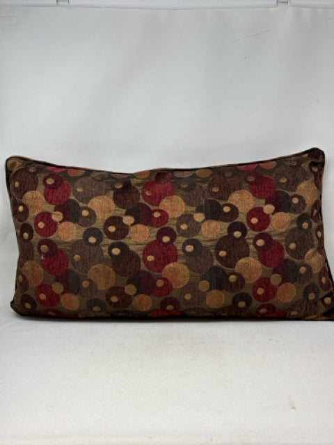 Rectangular Brown with Red & Gold Circles Pillow