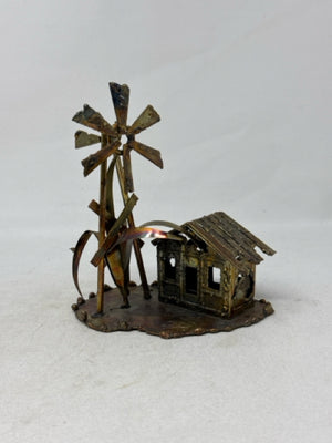 Copper/Brass Windmill Cabin Sculpture