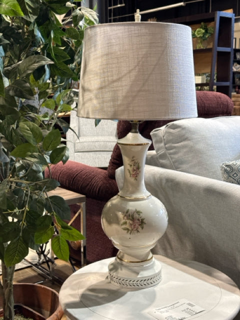 Vintage Cream Porcelain with Floral Detail Table Lamp