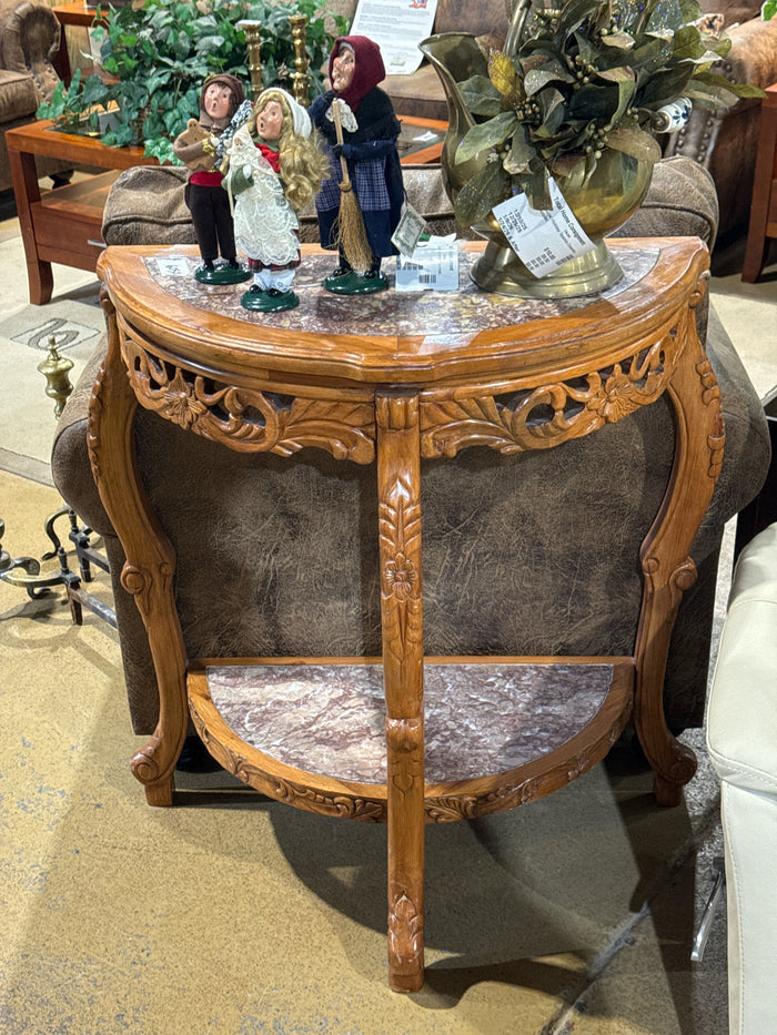 Half Moon Wood & Marble Accent Table