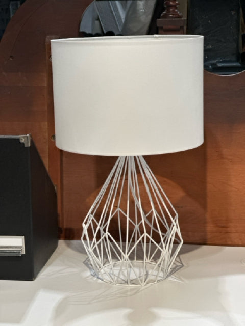 Bouclair White Geometric Metal Base White Shade Table Lamp [MHF]