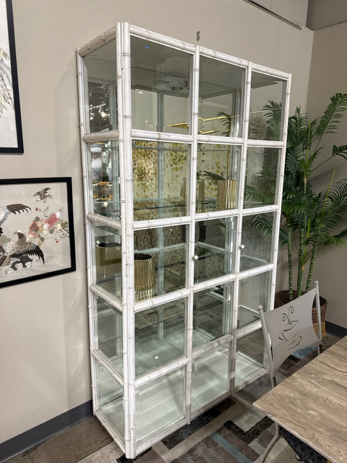 White Bamboo & Glass Display Cabinet