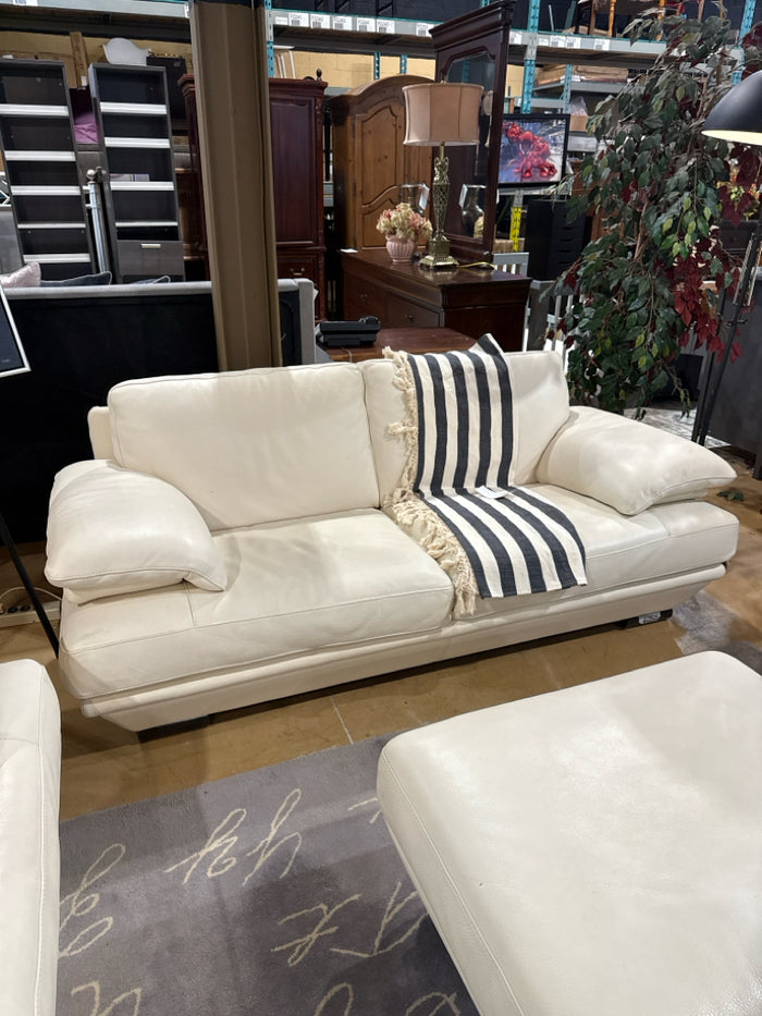 Natuzzi White Genuine Leather Sofa