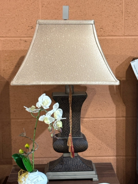 Rectangular Faux Crocodile Base Rose Gold Shade Table Lamp