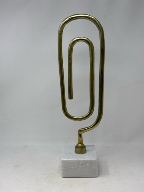 Gold Metal Paperclip Sculpture on Marble Stand [MHF]