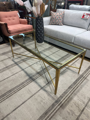 3 Piece Glass & Gold Metal Base Coffee & 2 End Tables [MHF]