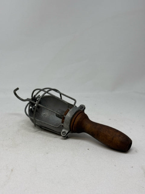 Vintage Trouble Light with Wooden Handle Metal Cage