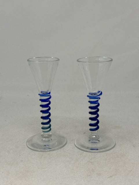 Pair of 5" Blue Stemmed Shot Glasses