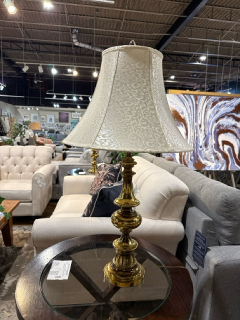 Solid Brass Base Cream Shade Table Lamp