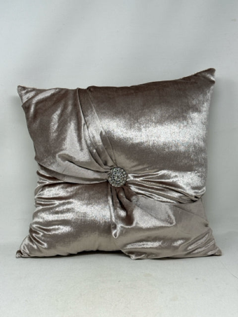Small Taupe Velvet Pillow with Diamond Button