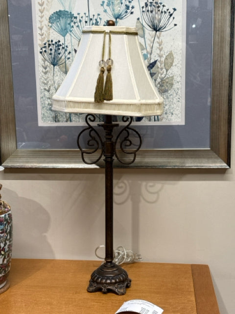 Tall Bronze Metal Buffet Candlestick Lamp