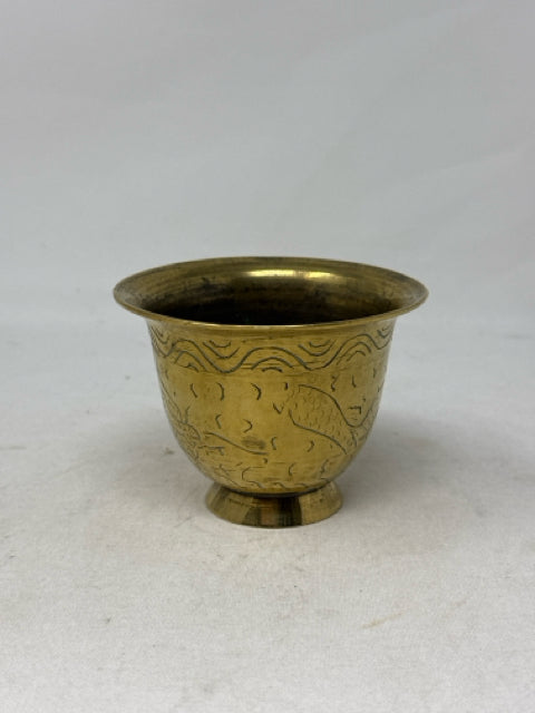 Small Vintage Etched Brass Plant Pot