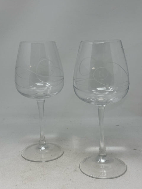 Pair of Etched Wine Glasses