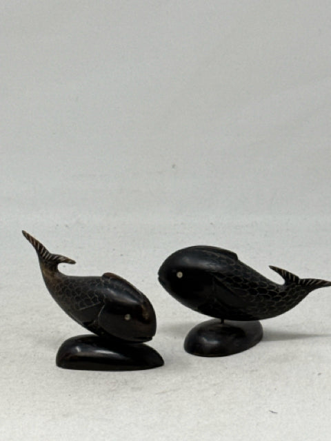 Pair of 3.5" Vintage Hand Carved Fish Sculptures