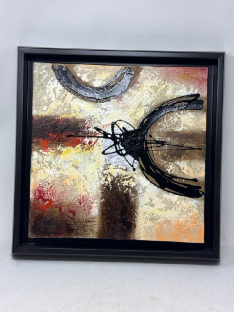 Square Brown Framed Abstract Canvas Wall Art