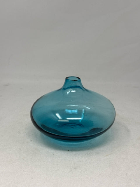 Round Flat Blue Glass Vase