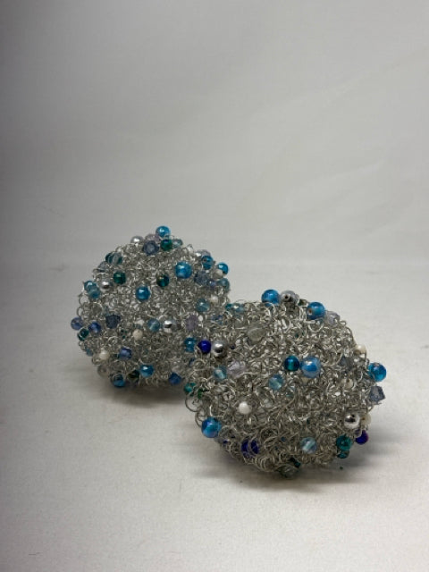 Pair of Silver Metal Beaded Accent Balls
