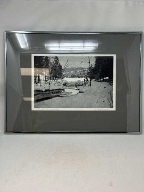 Silver Framed John Benn Etching "March - Tommy's Lake"