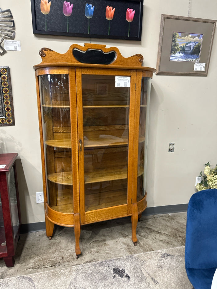 Solid Oak & Glass 1 Door Display Cabinet