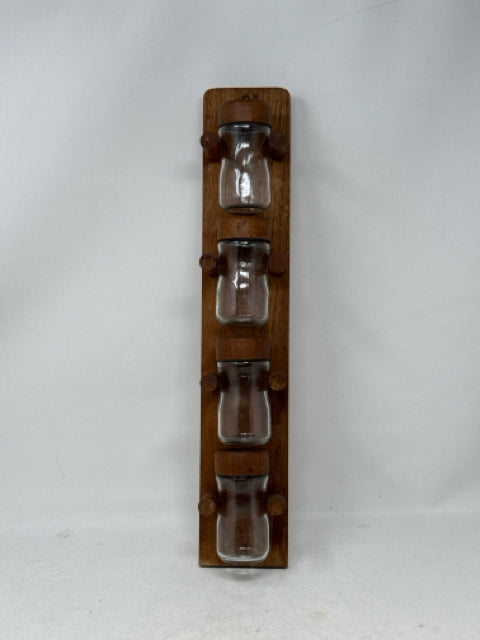 Vintage Wooden with 4 Glass Spice Jars