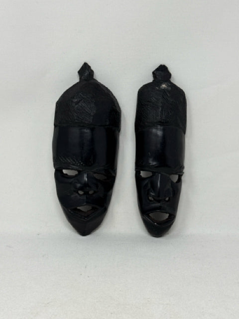 Pair of 8" Ebony Wooden Carved Masks