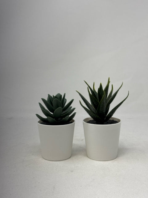 Pair of Miniature Artificial Succulents in White Plastic Pots