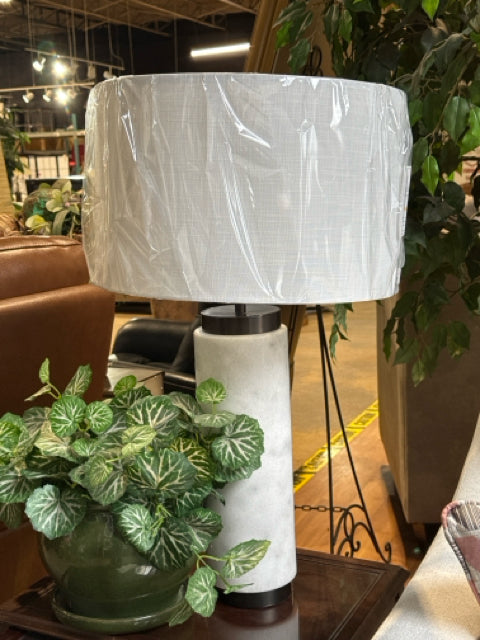 Marble Cylinder Base White Shade Table Lamp