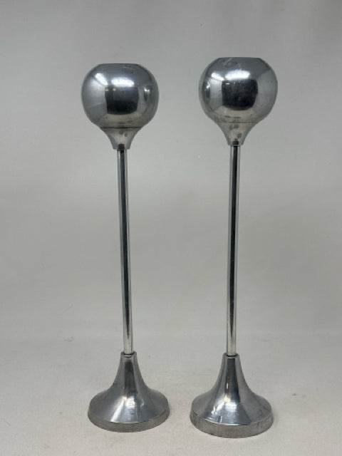 Pair of 16" Tall Aluminum Tapered Candle Holders