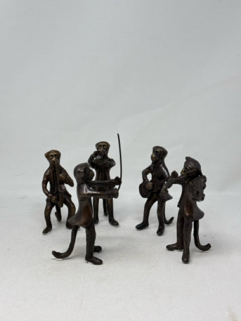Vintage Cast Brass Monkey Orchestra Figurines
